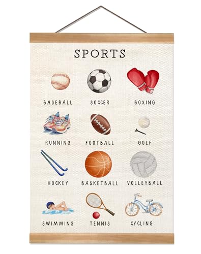 ZTGDA Sports Wall Art Poster–Sports Educational Canvas Print Poster with Hanger Frame, Cute Illustration Wall Banner for Classroom Playroom Nursery Decor 12x16Inch - color: Sport