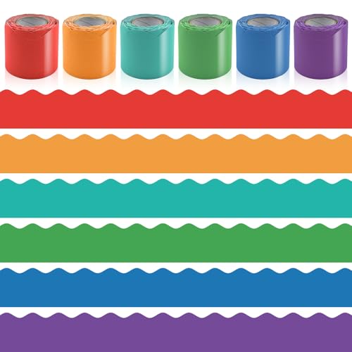 6 Rolls 196.8 Ft Bulletin Board Borders - Bright Classroom Borders for Scalloped Bulletin Board Trim - Colorful Teacher Border for School, Classroom, Office, Poster, Home & Party Decorations - color: B-multicolor