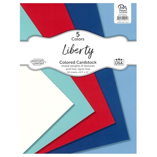 Accent Design Paper Accents Variety Pack, Liberty Cardstock Pack, 40 Sheets, 5 Coordinating Colors, Mixed Weights and Textures, Scrapbooking Cards and Crafts, 8.5x11 Inch - color: Liberty
