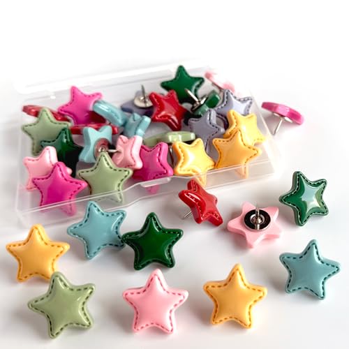 Decorative Thumb Tacks, Push Pins for Wall and Tacks for Bulletin Board,24Pcs Star-Shaped Thumbtacks, Ideal Desk Accessories for Office PushPins, Home and School (Colorful Star) - color: Colorful Star