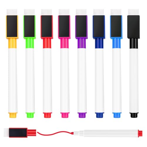 8 Pcs Colorful Magnetic Dry Erase Markers with Eraser Cap, White Board Mini Dry Erase Markers Bulk, Fine Point Tip White Board Markers for Teachers Office School Supplies - size: 1 Count (Pack of 8)