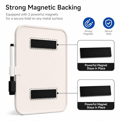 6“ X 8” Small Dry Erase Board with Erasable Markers and 2 Magnets (White) | ABS frame, magnetic board—smooth surface;easy to write on and erase—small whiteboard for fridge, school lockers, and offices - color: White