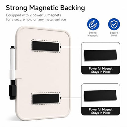 6“ X 8” Small Dry Erase Board with Erasable Markers and 2 Magnets (White) | ABS frame, magnetic board—smooth surface;easy to write on and erase—small whiteboard for fridge, school lockers, and offices - color: White