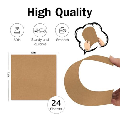 Brown Cardstock 12x12, 24 Sheets Goefun 80lb Heavyweight Kraft Paper Cardstock, Thick Brown Construction Paper for Card Making, Printing, Crafts, Invitations, DIY, Businnes - color: brown