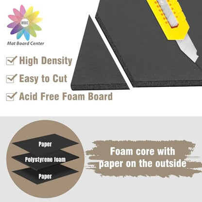 Mat Board Center, Pack of 10 Acid-Free Foam Boards, 5x7 inch Black Foam Boards, 3/16" Thick - color: Black, size: 5x7