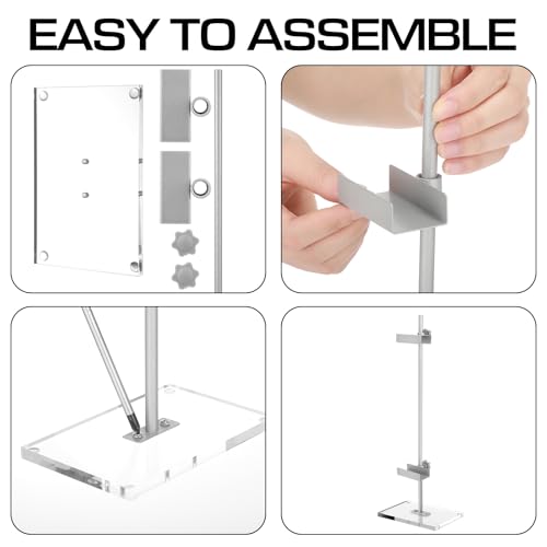 RattanView Adjustable Tabletop Easel Silver Picture Frame Holder Stand up to 16.5" H Metal Floating Picture Rack for Display Easel with Acrylic Base 16 x 5 Frame Holder Stand Table for Art Photo Signs - color: Silver
