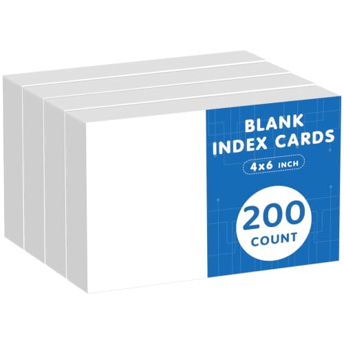 4x6 Note Cards Blank Index Cards, 200 Counts 4 x 6 Index Cards, 4x6 Notecards No Lines for Studying School, Blank on Both Sides, White Note Cards Bulk, 4 Pack of 50 Sheets - color: White, size: 4x6 INCH - 200 Count