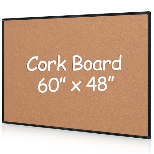 Extra Large Cork Bulletin Board 60" X 48", Black Aluminum Framed 5'x4' Corkboard for Wall, Wall Mounted Notice Pin Board with 18 Push Pins for School, Home & Office - size: 60" x 48"