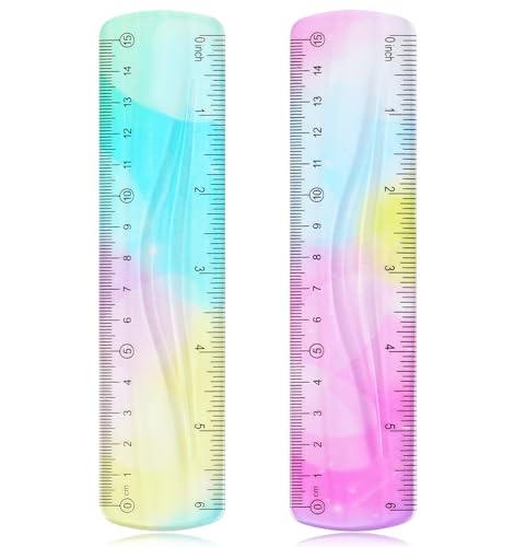 2 Pack Bendable Rulers,6-inch Plastic Flexible Small Ruler Coloured Bendable Flexi Ruler with Inches and Centimetres