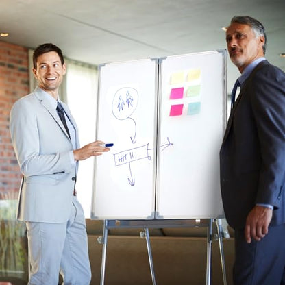 AmazingSpark 60” x 40” Foldable Whiteboard Dry Erase Board Large Tri Folding Whiteboard Magnetic Dry Erase Board, Wall Aluminium Frame and Flip Out Pen Tray for Office, Home - size: 60"W x 40"H