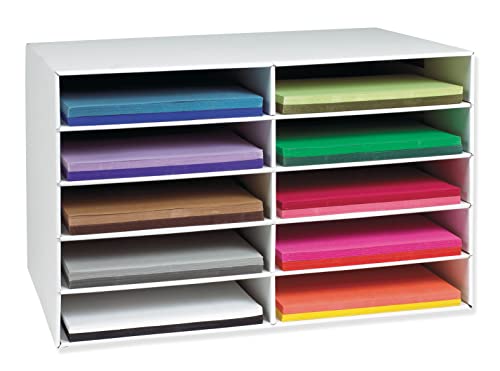 Classroom Keepers 12" x 18" Construction Paper Storage, 10-Slot, White, 17" H x 27" W x 19" D, 1 Unit - style: Holds 12" x 18" Paper