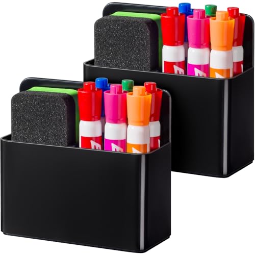 BEYGORM 2 Pack Plastic Magnetic Pen Holder for Refrigerator, Dry Erase Marker Holder for Whiteboard，Magnet School Locker Organizer Accessories, Pencil Cup, Pen Caddy, Classroom Organization(Black) - color: black