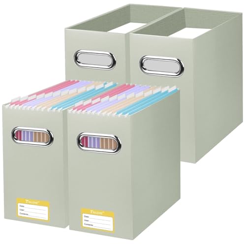 BALEINE File Organizer Box, Cardboard File Folder Organizer with Handle for Letter Size, Portable Collapsible Hanging Filing Box for Home Office Document Storage (4 Pack, Beige) - color: Beige, style: 4PK (Slim)