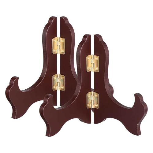 MECCANIXITY 2Pcs Wooden Easel Plate Holder, 6" Small Wood Easels Folding Table Display Stand for Decorative Picture Frame Book Artwork Desktop Ornaments, Burgundy - color: Burgundy, size: 6"