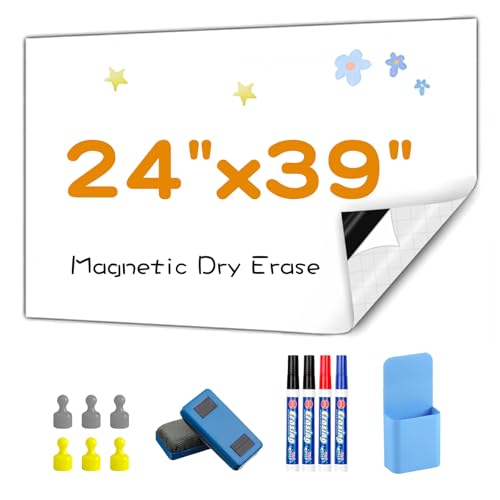 Magnetic Whiteboard Contact Paper, 24" x 39" Stick on Magnetic Dry Erase White Board Sticker for Wall, Easy to Write for Drawing, School, Office, Kitchen Fridge - size: 39"W x 23.6"H