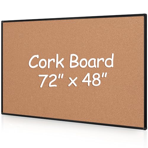 Extra Large Cork Bulletin Board 72" X 48", Black Aluminum Framed 6'x4' Corkboard for Wall, Wall Mounted Notice Pin Board with 18 Push Pins for School, Home & Office - size: 72" x 48"