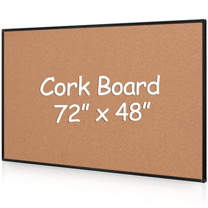 Extra Large Cork Bulletin Board 72" X 48", Black Aluminum Framed 6'x4' Corkboard for Wall, Wall Mounted Notice Pin Board with 18 Push Pins for School, Home & Office - size: 72" x 48"