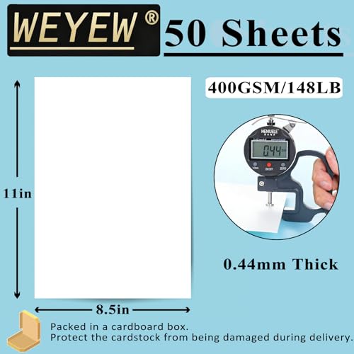 50 Sheets 148lb White Cardstock, 8.5" x 11", Extra Heavy Duty Bright White Paper for Card Base DIY Craft Card Making, 148LB Cover 400 GSM - color: White, size: 148lb-50sheets