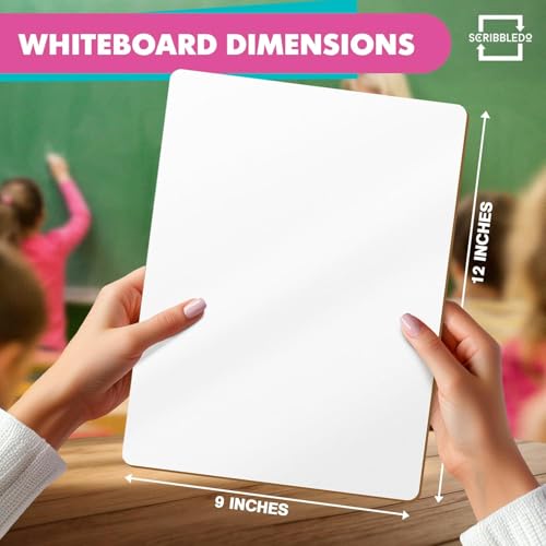 Scribbledo 24 Pack Dry Erase Lap Boards for Students, 9x12 Double Sided Mini Whiteboards, Classroom Whiteboard Set with 24 Erasers, Student White Boards for Teachers, Kids, School Supplies