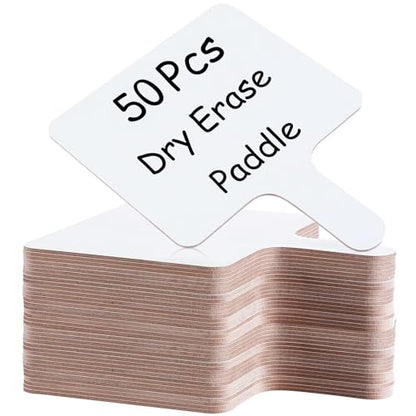 50 Pcs Dry Erase Answer Paddle 7 x 9 Inch Handheld Wooden White Board Double Sided Dry Erase Small Whiteboards for Students Classroom Games Party Auction Paddles for Bidding Meeting Voting (50)