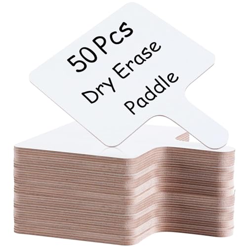50 Pcs Dry Erase Answer Paddle 7 x 9 Inch Handheld Wooden White Board Double Sided Dry Erase Small Whiteboards for Students Classroom Games Party Auction Paddles for Bidding Meeting Voting (50)