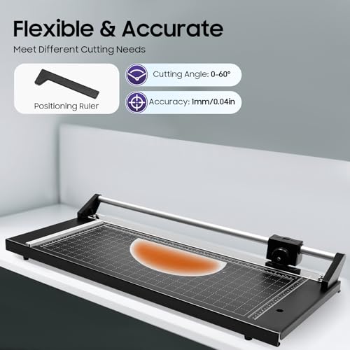 24 Inch Rotary Paper Cutter Photo Paper Cutter with Positioning Ruler & 2 Blades Cut Paper Cutter for Photo Sticker Shops, Offices