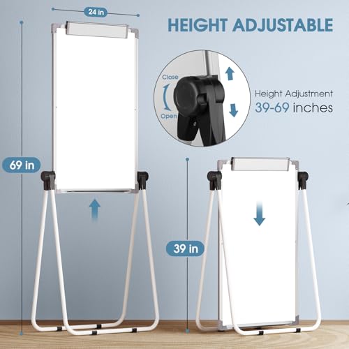 MaxGear Easel Whiteboard with Stand, 36" x 24" Double-Sided Dry Erase Board Flip Chart, Height Adjustable,Foldable, Portable for Home Office Classroom Teaching - size: 24"W x 36"H, style: Silver Frame