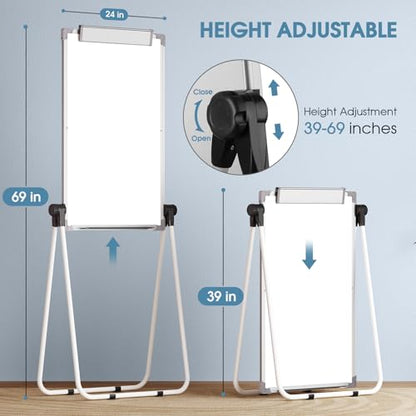 MaxGear Easel Whiteboard with Stand, 36" x 24" Double-Sided Dry Erase Board Flip Chart, Height Adjustable,Foldable, Portable for Home Office Classroom Teaching - size: 24"W x 36"H, style: Silver Frame
