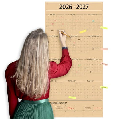 GuassLee Large Yearly Wall Calendar 2026-2027, Full Year Calendar One Page, Jun 2026- May -2027, Annual Wall Calendar 2027, 24"X 48" 12-Month Calendar Wall with Stickers - color: Jun Brown