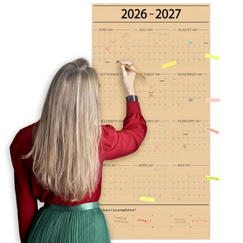 GuassLee Large Yearly Wall Calendar 2026-2027, Full Year Calendar One Page, Jun 2026- May -2027, Annual Wall Calendar 2027, 24"X 48" 12-Month Calendar Wall with Stickers - color: Jun Brown