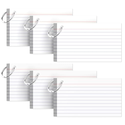 300 Count Index Cards with Ring, 3x5 Inch, 6-Pack of White Ruled Pads, 50 Sheets per Pad, Study & Flash Card School Supplies for Students & Professionals - color: white with Ring