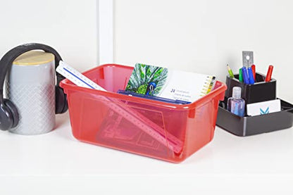 Storex Small Cubby Bin, 12.2 x 7.8 x 5.1 Inches, Candy Red, 5-Pack (62475U05C) - color: Tint Red, style: Bin Only