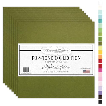 Cardstock Warehouse Pop-Tone Jellybean Green Cardstock Paper – 25 Sheets, 12 x 12" - 65 lb / 175 GSM Premium Green Card Stock for Die-cutting, Crafts, Scrapbooking, Card Making and DIY Projects - color: Jellybean Green