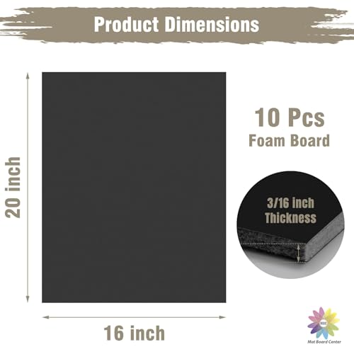 Mat Board Center, Pack of 10 Acid-Free Foam Boards, 16x20 inch Black Foam Boards, 3/16" Thick - color: Black, size: 16x20