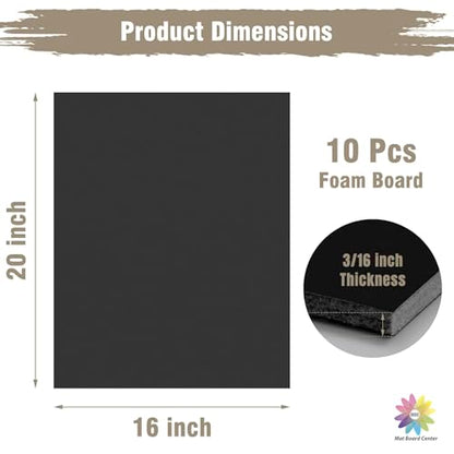 Mat Board Center, Pack of 10 Acid-Free Foam Boards, 16x20 inch Black Foam Boards, 3/16" Thick - color: Black, size: 16x20