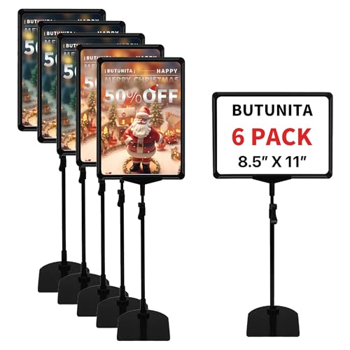 Adjustable Sign Holder - 8.5 x 11 Inch, Table & Floor Stand, Vertical & Horizontal Display, Black (6Pcs) - size: 8.5"x11"-6Pcs