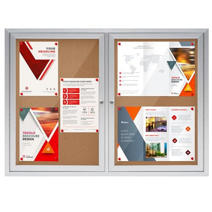 Enclosed Bulletin Board,Outdoor Bulletin Board,43.3 * 31.5’’ Lockable Cork Noticeboard with Aluminum Frame,Weatherproof Display Cases for School, Office,Commercial