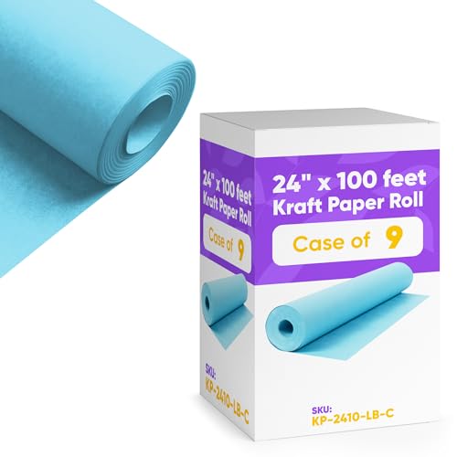 24" x 1200" (100 ft) Light Blue Kraft Paper (Case of 9 Rolls), 45 lbs Thickness, Made in USA Kraft Paper for School, Art Colored Paper, Gift Wrapping Paper, Packing Paper for Moving - color: Light Blue, style: Bulk Case - 1 Color