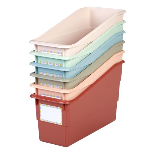 Really Good Stuff Durable Book and Binder Holders- Set of 6 Boho Colors | Plastic Storage Bins for Classroom and Office - File Folder Organizer, Magazine Holder, Book Display - color: Boho