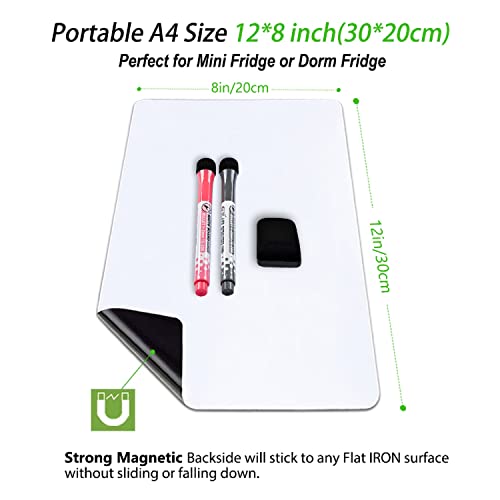 Magnetic Dry Erase Board Fridge Whiteboard Sheet 12"x 8", Easy to Write and Clean, Small Refrigerator White Board for Home Kitchen Shopping List & to Do List, 2 Markers and Eraser with Magnets - style: White 12"X8"
