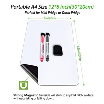 Magnetic Dry Erase Board Fridge Whiteboard Sheet 12"x 8", Easy to Write and Clean, Small Refrigerator White Board for Home Kitchen Shopping List & to Do List, 2 Markers and Eraser with Magnets - style: White 12"X8"