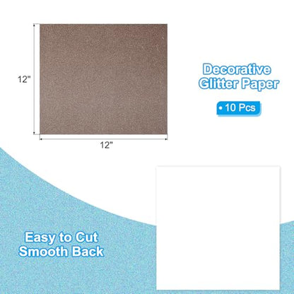 PATIKIL 10Sheets Brown Glitter Cardstock Paper, 12 x 12 in 250gsm Square Premium Sparkly Paper Craft Cardstock Paper for Scrapbook Card Making DIY Art Projects Wedding Party - color: Brown, size: 12x12 Inch