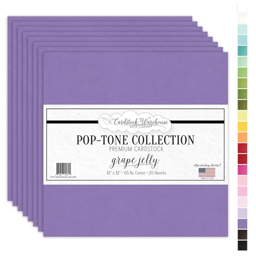 Cardstock Warehouse Pop-Tone Grape Jelly Purple Cardstock Paper – 25 Sheets, 12 x 12" - 65 lb / 175 GSM Premium Purple Card Stock for Die-cutting, Scrapbooking, Card Making & DIY Projects - color: Grape Jelly Purple