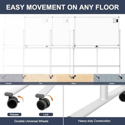 Dry Erase Whiteboard Easel on Wheels - TANKEE 48" x 32" Large Double Sided Mobile Whiteboard, Reversible Magnetic Rolling White Board for Home Office Classroom, Flip Chart Holders and Paper Pad - color: White, size: 48"x32"