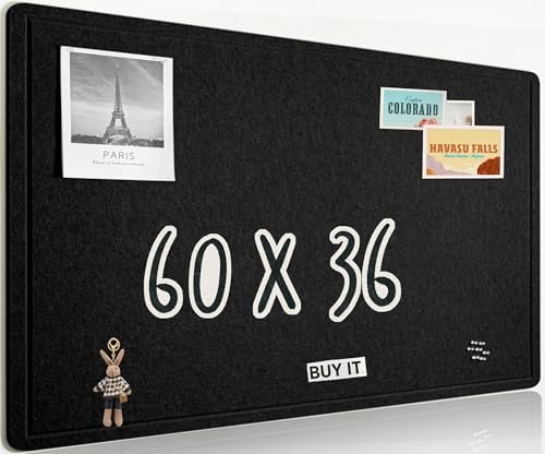 AKTOP Large Office Cork Bulletin Board 60" x 36", Foldable Black Felt Notice Pin Board for Wall, Decorative Corkboard Photo Display Board with Self-Adhesive Tape for Office, School & Home, 25 Pushpins - color: Black, size: 60" x 36"