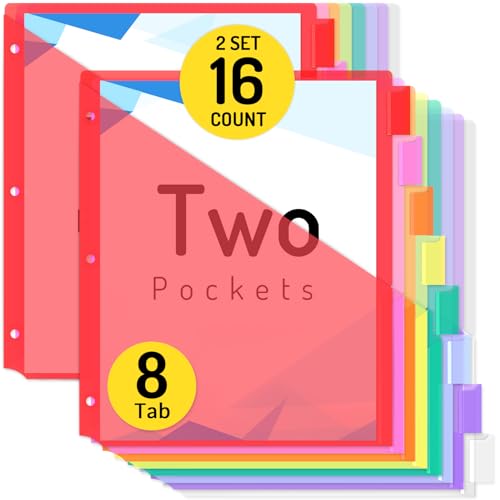 Forvencer 16 Count Dividers with Two Pockets, 8 tabs Binder Dividers for 3 Ring Binder Organizer, Multicolor, 2 Sets - color: Red, size: 2 Sets