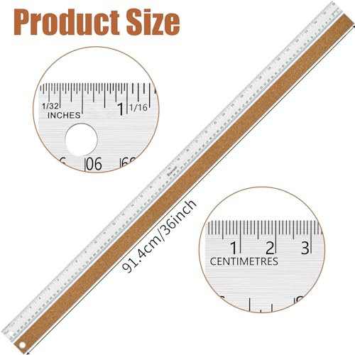 36 Inch Metal Ruler, Stainless Steel Straight Edge Ruler with Cork Backing, Non-Slip Imperial & Metric Measuring Tool for School, Office, Woodworking, Drafting - style: 36"Single