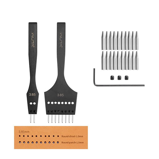 WUTA Leather Stitching Punch, 3nd Removable Round Hole Pricking Irons, Professional Working Hole Punch Tool Set for DIY Leather Craft（3.85mm- 2+8 Hole） - size: 3nd 3.85mm- 2+8 Hole
