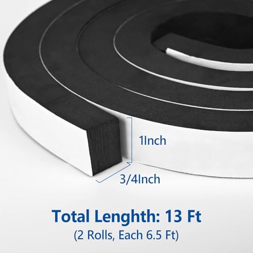Kikerike Self Adhesive Foam Tape Weatherstrip 1/in x 3/4In x 13Ft High Density Foam Insulation Strips Seal Weather Stripping with Strong Adhesive for Door and Window Sound Isolation Soundproofing - size: 1in x 3/4in x 13Ft