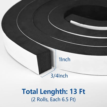 Kikerike Self Adhesive Foam Tape Weatherstrip 1/in x 3/4In x 13Ft High Density Foam Insulation Strips Seal Weather Stripping with Strong Adhesive for Door and Window Sound Isolation Soundproofing - size: 1in x 3/4in x 13Ft